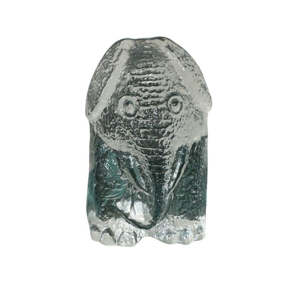 MCM Clear Blenko Art Glass Bookend Elephant Paperweight Bookend